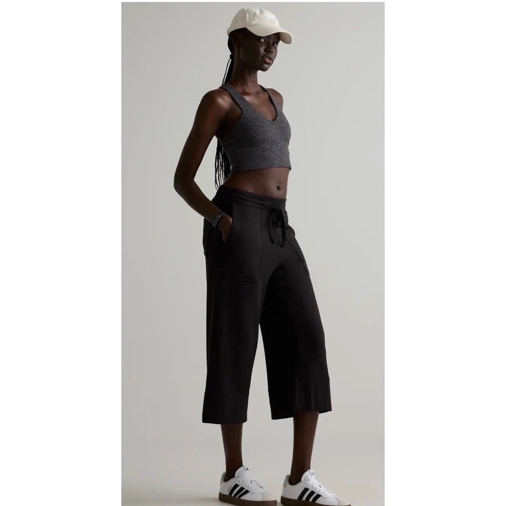 Quince SuperSoft Fleece Cropped Wide Leg Pants Black L LB19584-NSC01-12427